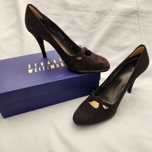 Stuart Weitzman Brown Suede Pumps Size 11M w/Cut Out Top 4" Heels Orig $395
